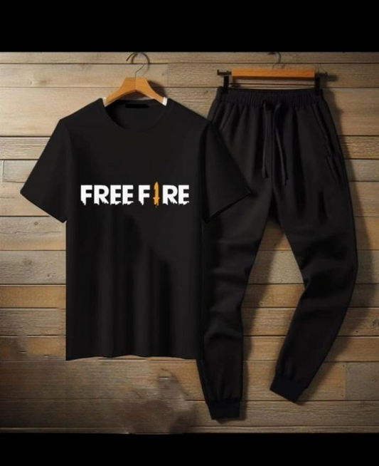 Premium Micro Men’s Tracksuit FreeFire Print – Comfortable Sportswear | Gym & Workout Suit - Black Extra Large