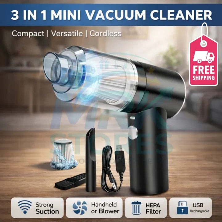 3-in-1 Portable Cordless Vacuum Cleaner – Compact Handheld Dust Cleaner with Removable Box