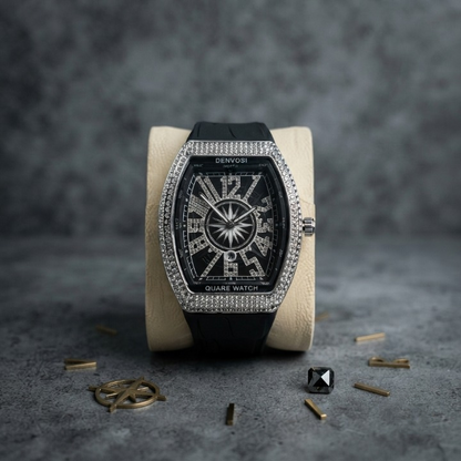 Denvosi Luxury Diamond Studded Strap Men’s Watch Elegant Durable Stylish Premium Choice For Parties Daily Wear And Special Occasions | Black