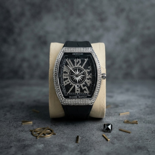 Denvosi Luxury Diamond Studded Strap Men’s Watch Elegant Durable Stylish Premium Choice For Parties Daily Wear And Special Occasions | Black